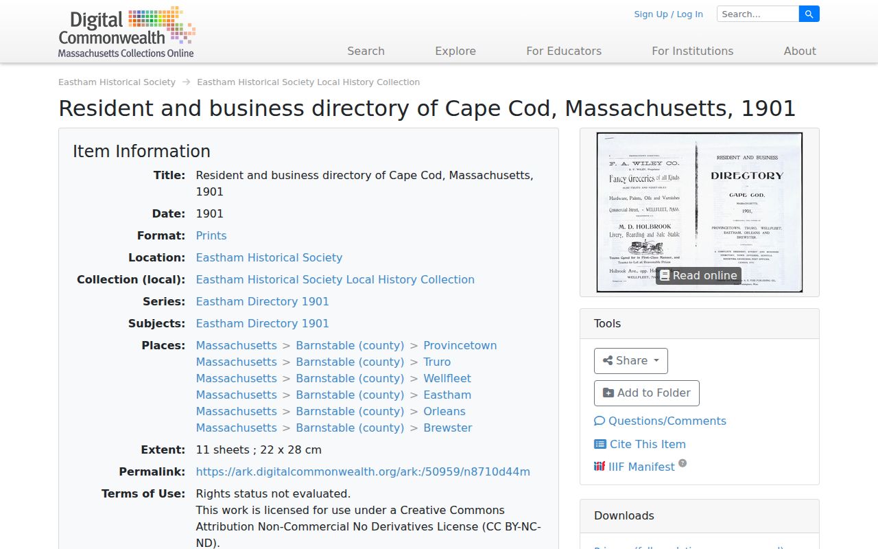 Barnstable County city directory 1901 Cape Cod digital collection