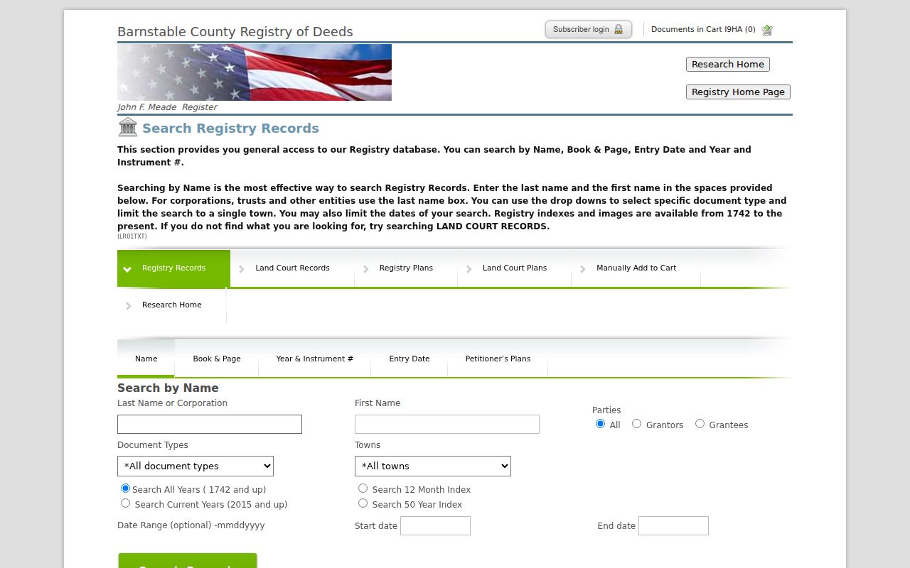 Barnstable County previous residents Registry name search